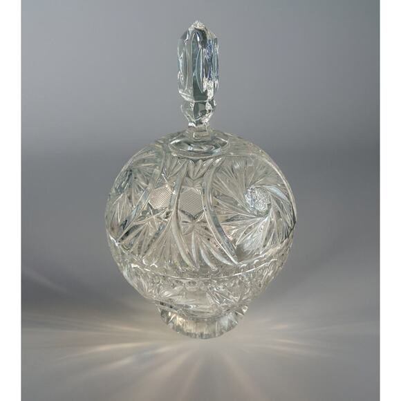 Bohemia Crystal Candy Dish Lidded Vintage Violetta Pinwheel Star of David Clear - Picture 1 of 16